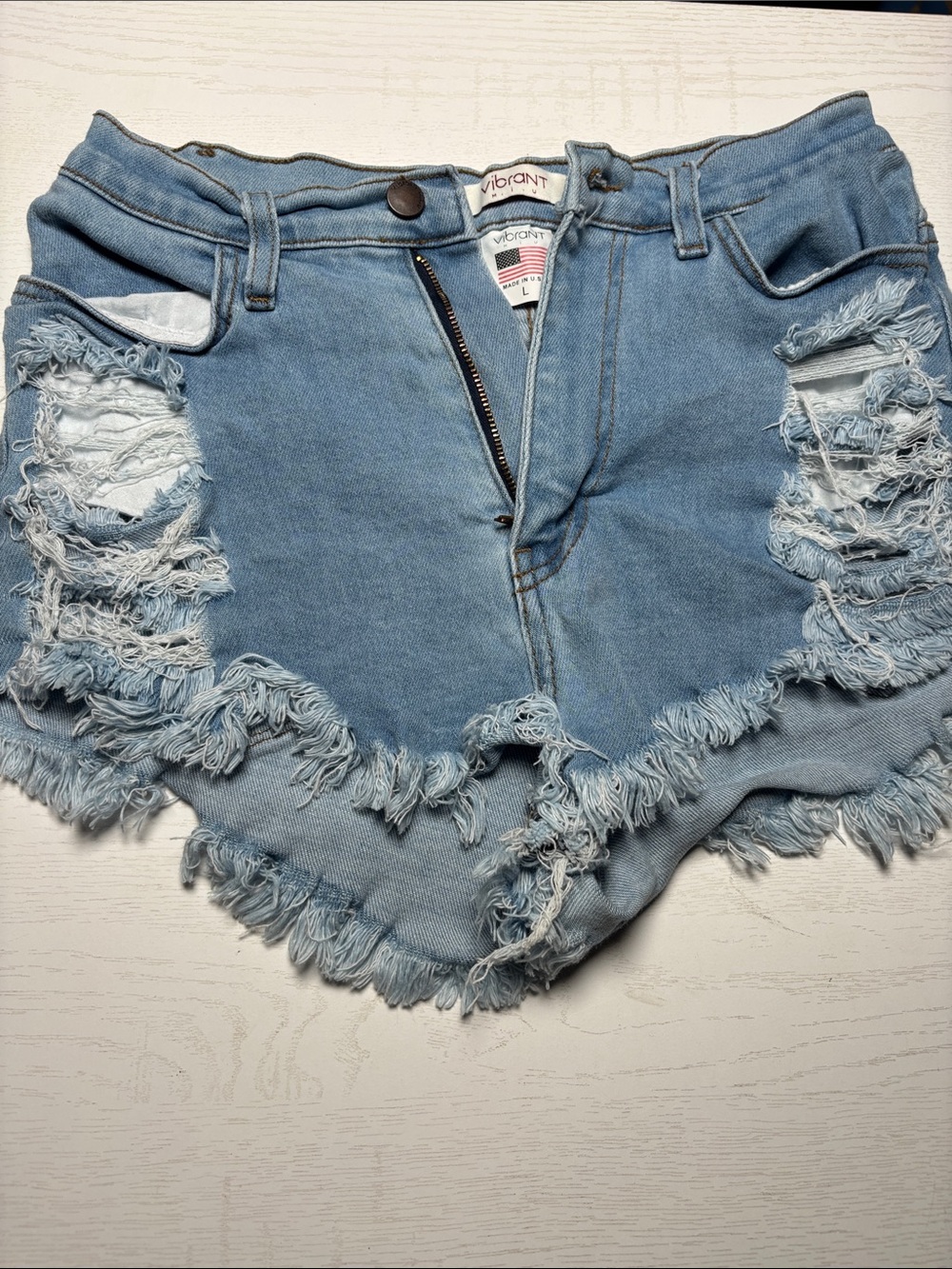 Vibrant Light Blue Frayed Distressed Denim Shorts - Women